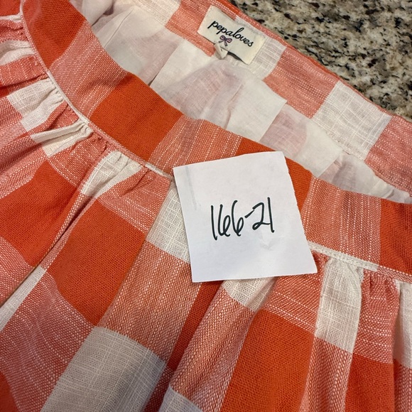 Pepaloves plaid linen blend mini skirt orange & white pockets SZ SM - Picture 10 of 11